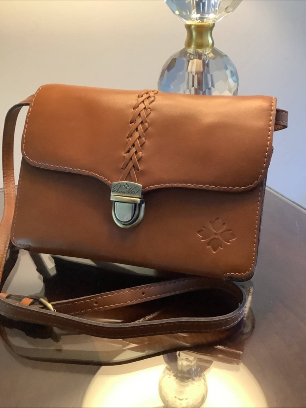 Patricia Nash Leather Crossbody Shoulder Bag in Cognac Brown